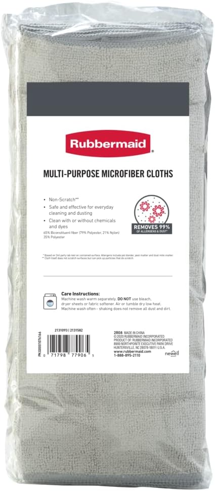 Rubbermaid Microfiber Cloth Towels 24 Pack 14"x14" Non-Scratch Reusable/Washable for Cleaning/Wiping/Polishing for Home/Kitchen/Car