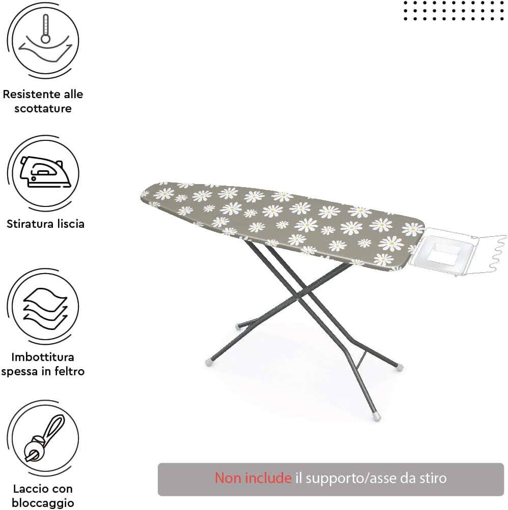 Encasa XO Ironing Board Cover and Pad 28"x12" - Thick 3mm Felt Padding, Drawstring Tightening & Lock, Easy Fit, Scorch & Stain Resistant, Fits Mini Ironing Board - Daisy Grey