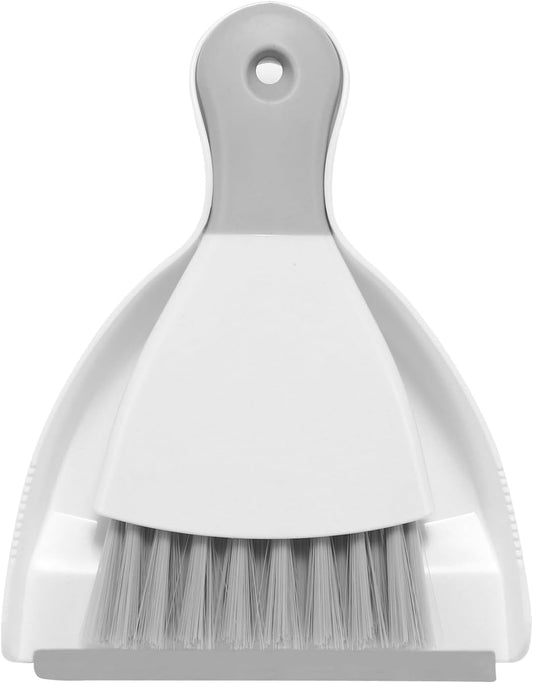 NACENA Mini Dustpan and Brush Set, Small Broom and Dustpan Set Dust Pan and Mini Hand Broom Dustpan and Broom Combo Compact for Home Table Keyboards Sofa Kitchen Pets, White & Gray