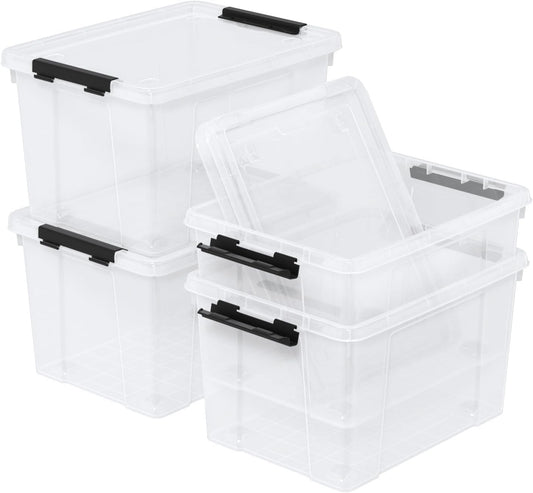 4 Pack 22 Quart Latch Box, Clear Home Organization Containers Bin with Lid, Buckle Up Storage Box Set