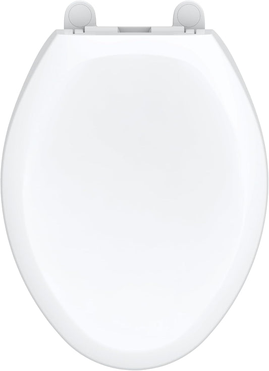 Gerber Universal Elongated Toilet Seat with Cover, Soft Close, Top Mount, Easy Install, Heavy-Duty Plastic, Adjustable Fit for Standard Elongated Toilets, Fade-Resistant, White G0099849