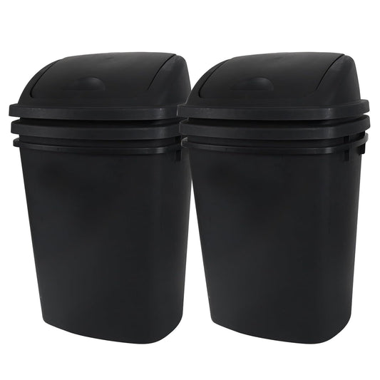Yuright 40 L / 10 Gallon Swing Lid Trash Bins, 4 Pack Large Plastic Garbage Cans, Black