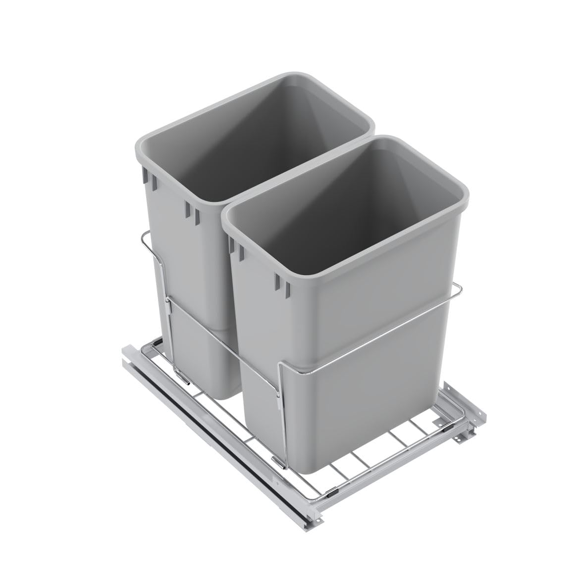Dowell B18 Aluminum Base Wastebasket Pullout with Door Mount and Two 35Qt/9Gal Plastic Bins (4012 0218+35x2)