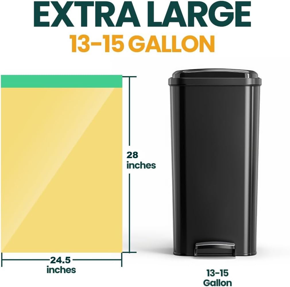 13 Gallon Trash Bags with Drawstrings, 40 Bags Made from 50% Recycled Plastic, Leakproof and Tear-Resistant, Tall Kitchen Garbage Bags for Home and Office