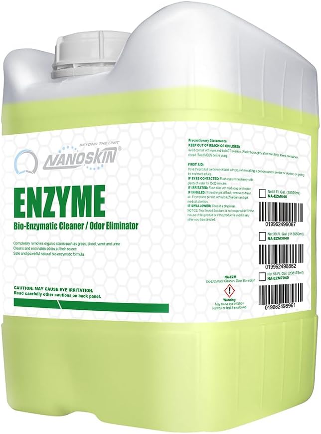 Nanoskin ENZYME Multi-Purpose Cleaner & Odor Eliminator 5 Gallon - Removes Complex Organic Stains, Dirt, Grease, and Grime from Multi Surfaces | For Automotive, Floor, Kitchen, Bathroom, Plumbing