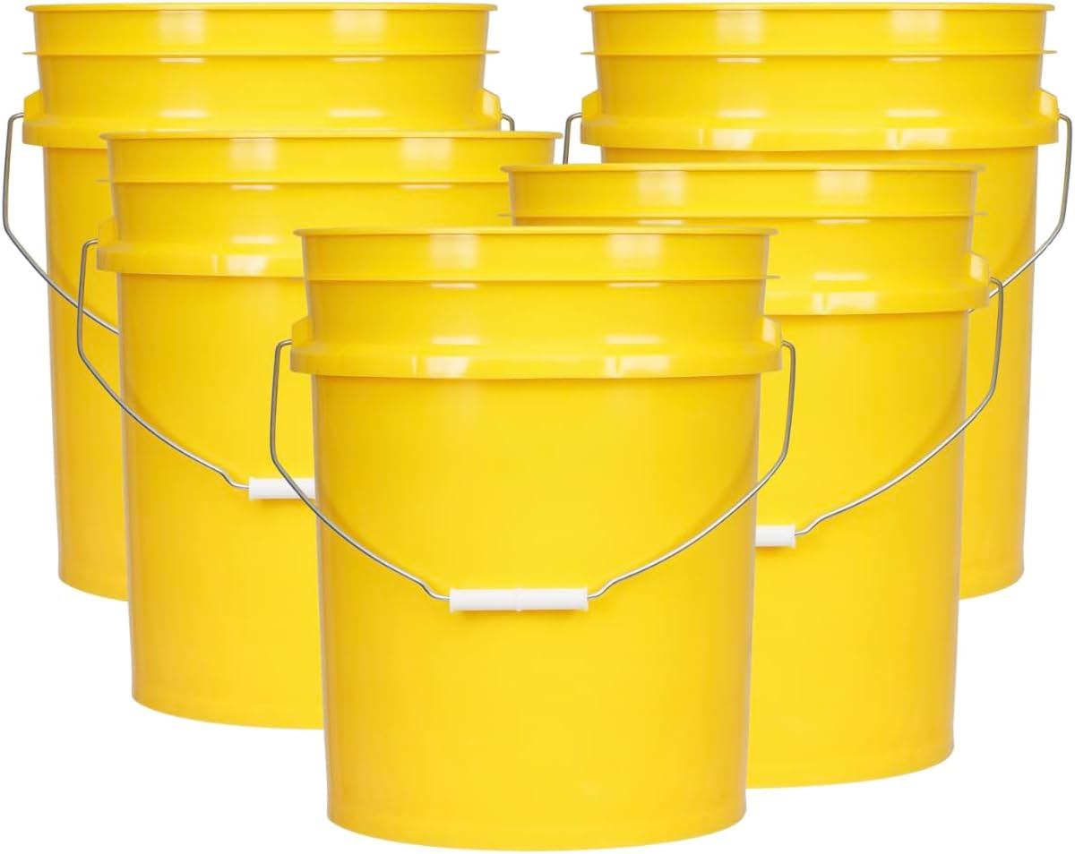 House Naturals 5 Gallon Premium HPDE Plastic Bucket - Made in USA Food Grade Storage Container, BPA Free All Purpose Pail (5, Yellow)