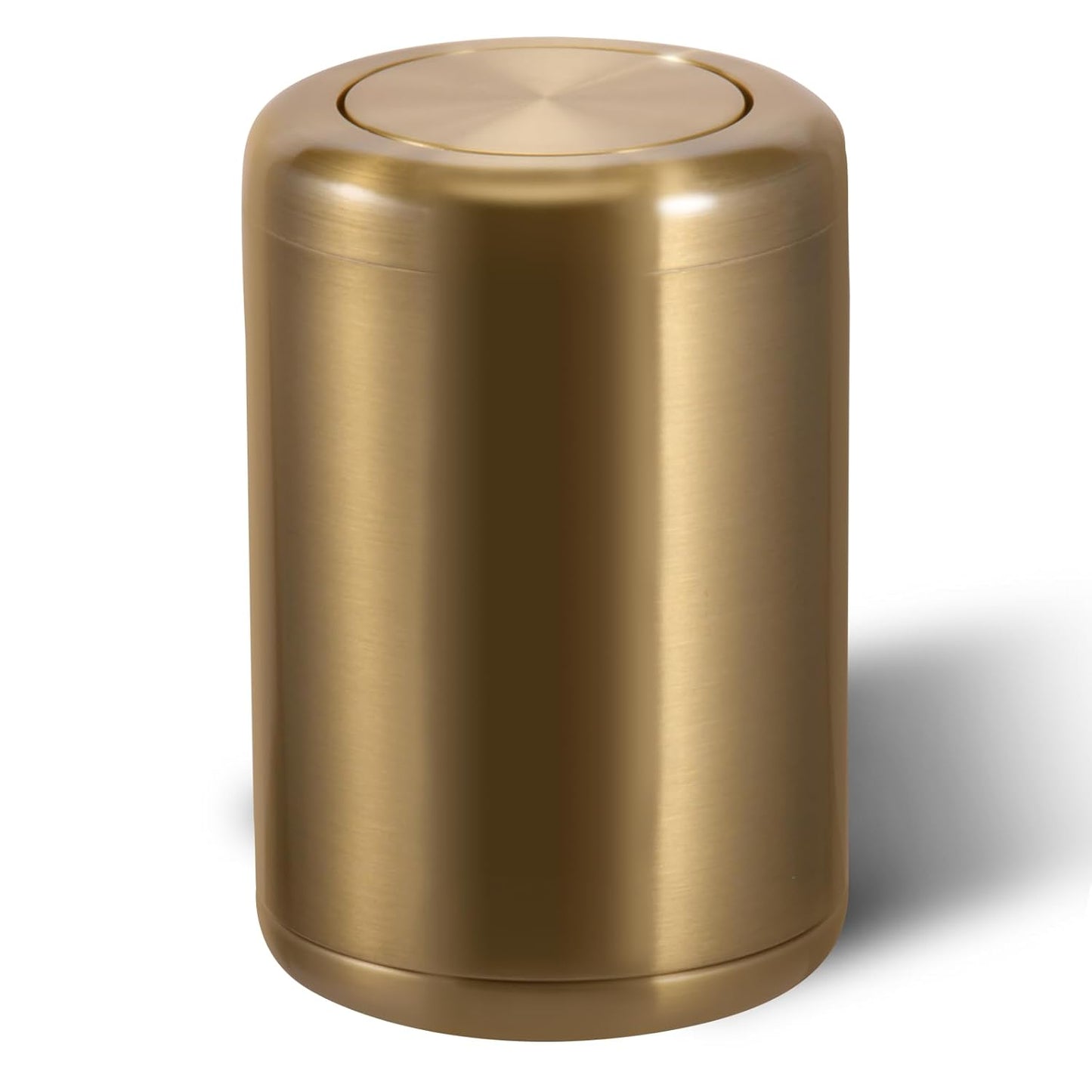 Waste Can 3 Gallon with Swing Lid，Brushed Stainless Steel Gold Trash Can，Metal Cylindrical Garbage Can，Brass Wastebasket Bin for Bathroom,LivingRoom,Office,Kitchen,Bedroom,Hotel (Gold)