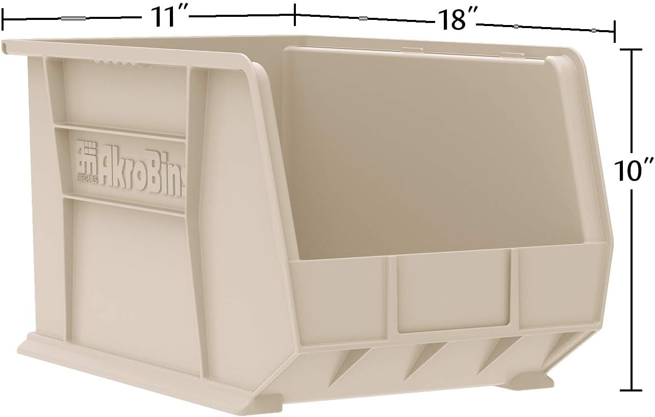 Akro-Mils 30260 AkroBins Plastic Storage Bins, Space-Saving Stackable Bins for Garage, Pantry, Craft Organization, 18" x 11" x 10", Green, 6-Pack