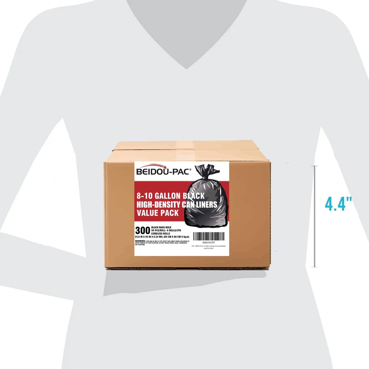 8-10 Gallon Trash Bags, 300 Count Black Garbage bags, Multi-purpose Trash Can Bin Liners for Bathroom, Office, Industrial, Commercial, Janitorial, Municipal, Recycling