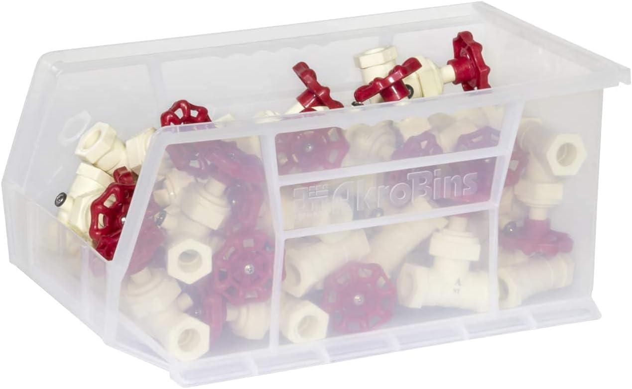 Akro-Mils 30240 AkroBins Plastic Storage Bins, Space-Saving Stackable Bins for Garage, Pantry, Craft Organization, 15-Inch x 8-Inch x 7-Inch, Clear, 12-Pack