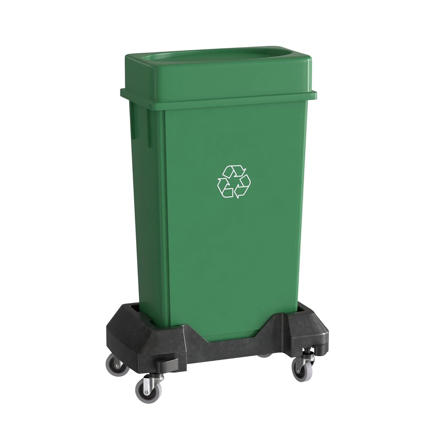 23 Gallon Green Recycle Slim Jim Trash Can with Drop Shot Lid and Dolly