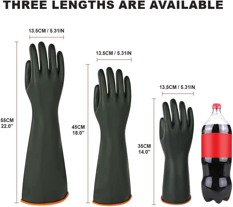 Heavy-Duty Latex Chemical Resistant Gloves - Reusable Long Rubber Dishwashing Gloves with Forearm Protection for Men - Waterproof, Industrial Safety Gear, Acid & Alkali Resistant, Oil-Proof,14“，2 Pair