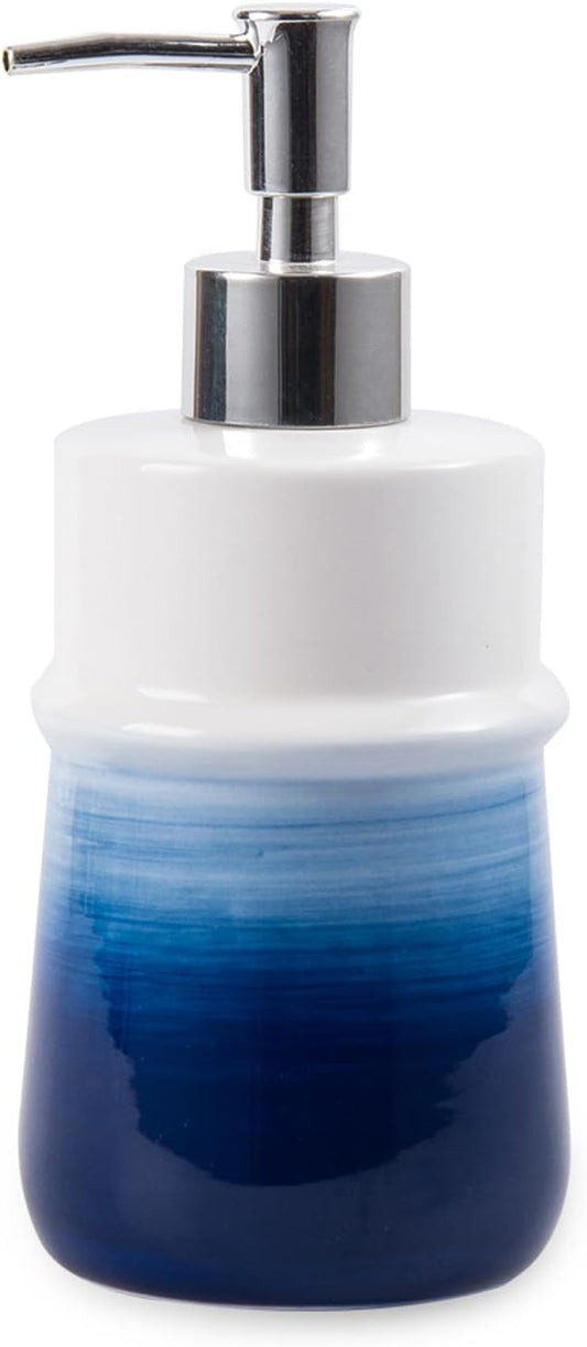 Navy Blue Ceramic Soap Dispenser for Kitchen, Refillable Hand Dispenser with Rust Proof Stainless Steel Pump, 12Oz Lotion Dispenser Bathroom for Dish Soap, Hand soap.