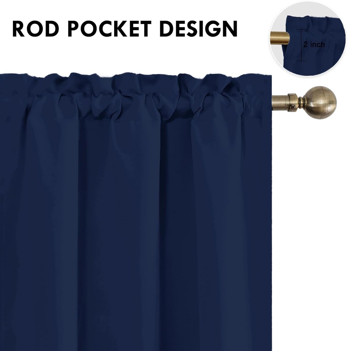 DWCN Navy Blue Blackout Curtains for Living Room 84 Inch Length 2 Panels Set Window Drapes Thermal Insulated Room Darkening Rod Pocket Curtains for Kids Boys Room (W38 x L84 Inch, Navy Blue)
