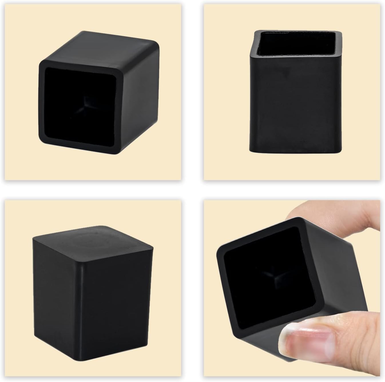 Flyshop Flexible Anti-Scratch PVC Patio Chair Table Leg Caps Tips Floor Protectors Square Furniture Covers, 20pcs, Black, 19 mm x 19 mm, 3/4" x 3/4"