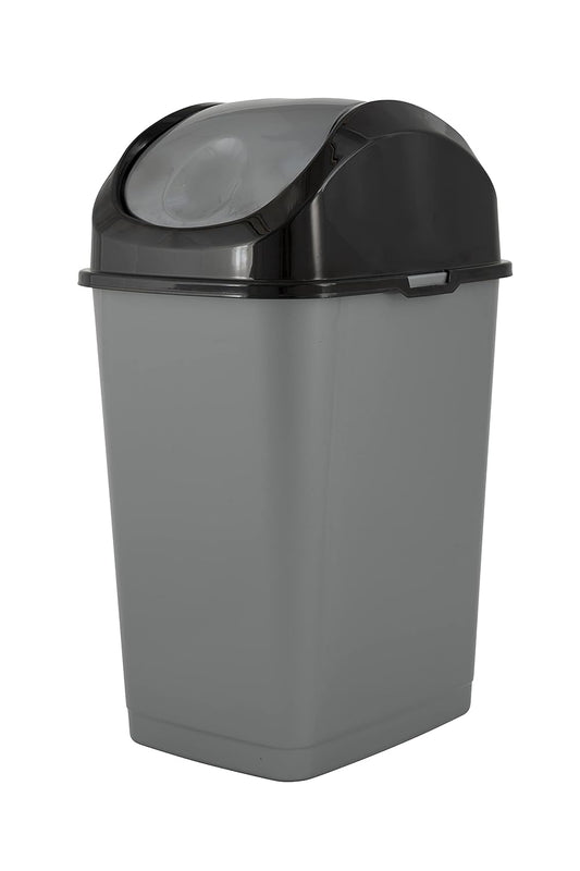 Superio Trash Can with Swing Top Lid 9 Gallon, Grey and Black Slim Waste Bin Durable Plastic 37 Qt Fit Small Spaces, Office, Bathroom, Under