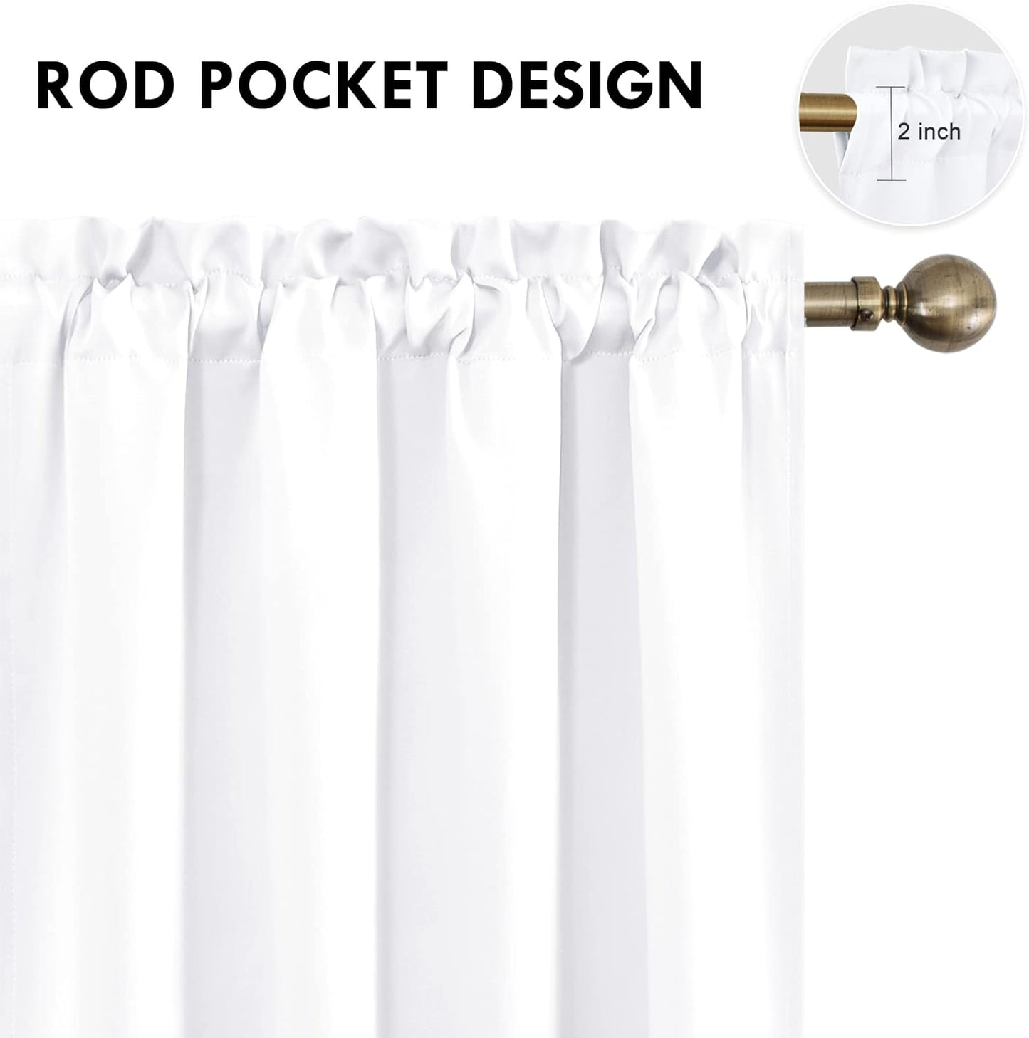 DWCN White Curtains for Living Room Thermal Insulated, 50% Light Blocking Curtains for Bedroom, Dining Room Window, W 52x L 54 Inch, Set of 2 Rod Pocket Curtain Panels