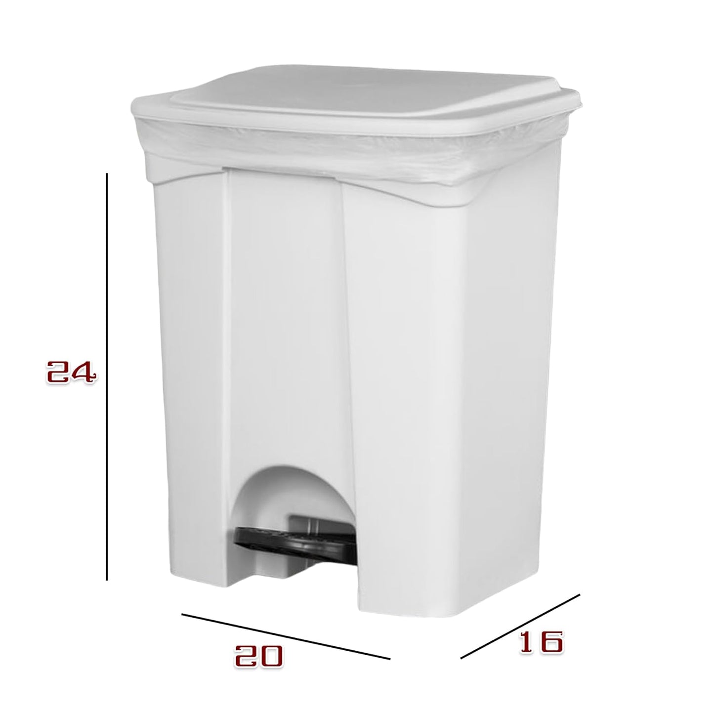 PRO&Family Step-On Trash Can with Lid, Plastic Waste Bin, Foot Pedal Operation (White, 18 Gallon)