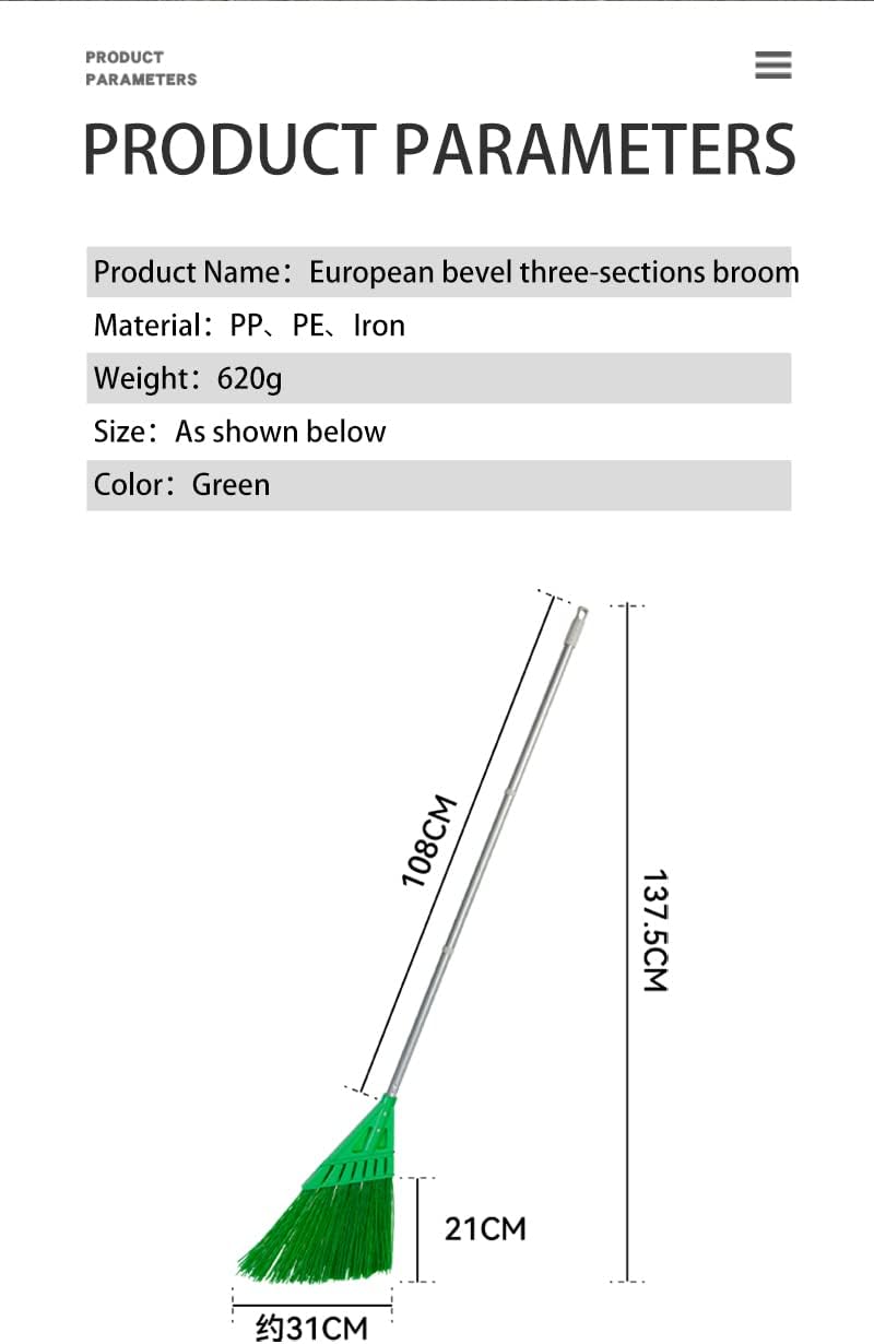 Courtyard Broom/Heavy-Duty Broom Long-Handled Commercial Broom Angle Broom for Outdoor Courtyard Garage Lobby Mall Market Floor（Grey+Green）