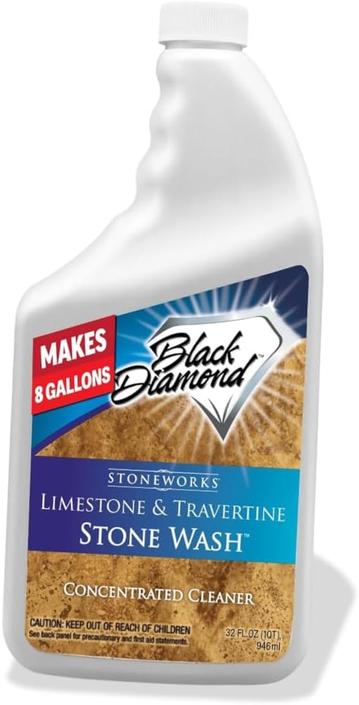 Black Diamond Stoneworks Limestone and Travertine Floor Cleaner: Natural Stone, Marble, Slate, Polished Concrete, honed or tumbled surfaces. Concentrated Ph. Neutral. (1-Quart)