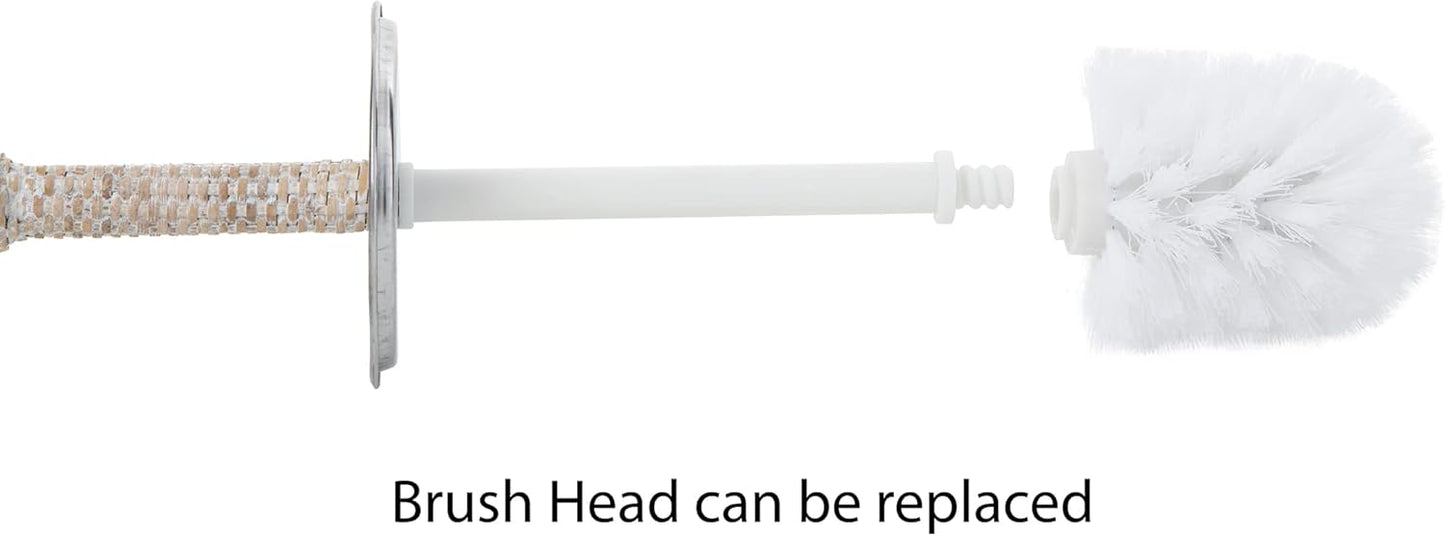 La Jolla Decorative Rattan Toilet Brush Set White Wash Handwoven Toilet Brush and Holder with Removable Cup & Lid Hygienic Odor-Free Design - 4.5" x 15.5" Size