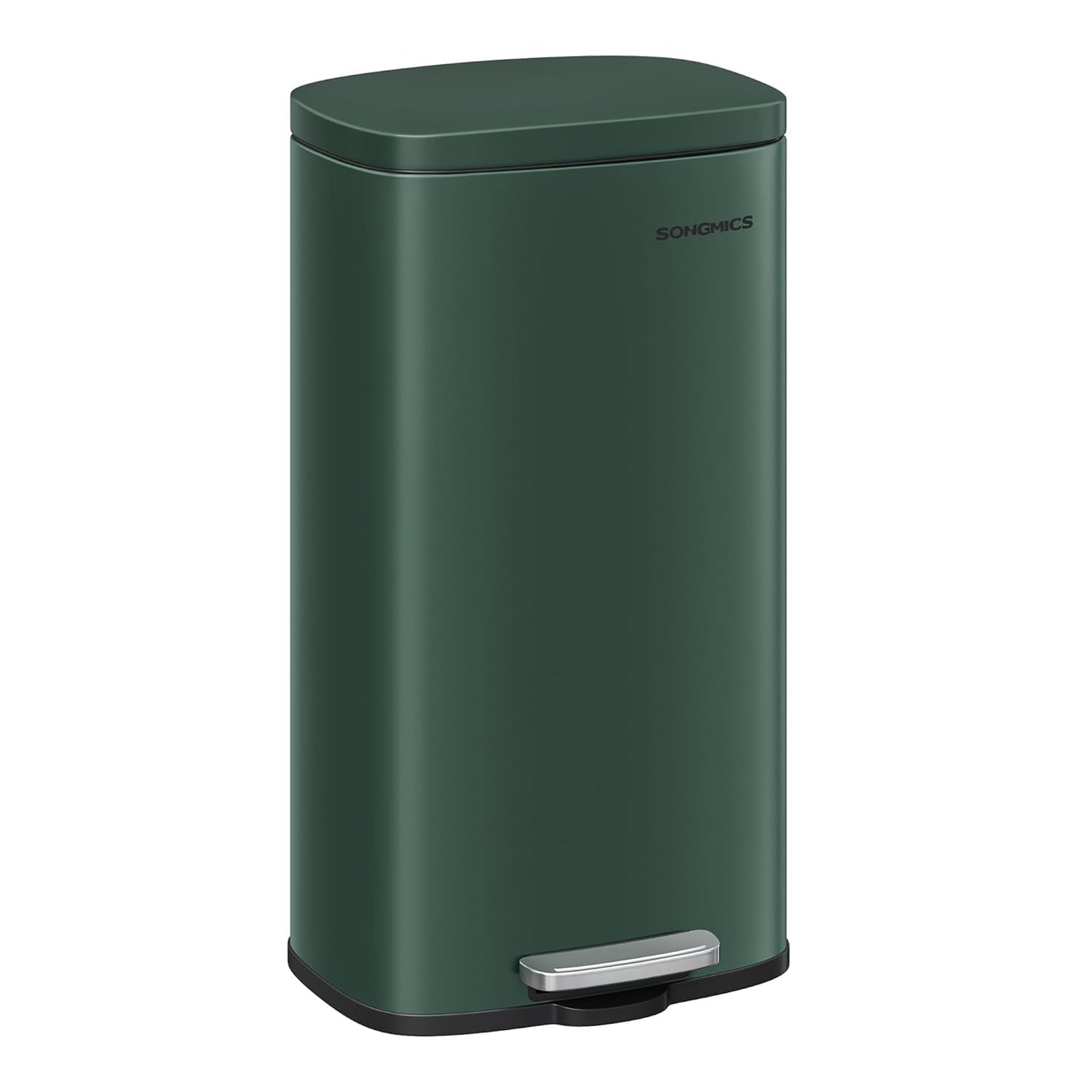 SONGMICS Trash Can with Lid, 8 Gallon Garbage Can, Stainless Steel Small Waste Bin with Step Pedal and Inner Bucket, Soft Close, Kitchen, Retro Green ULTB003C01