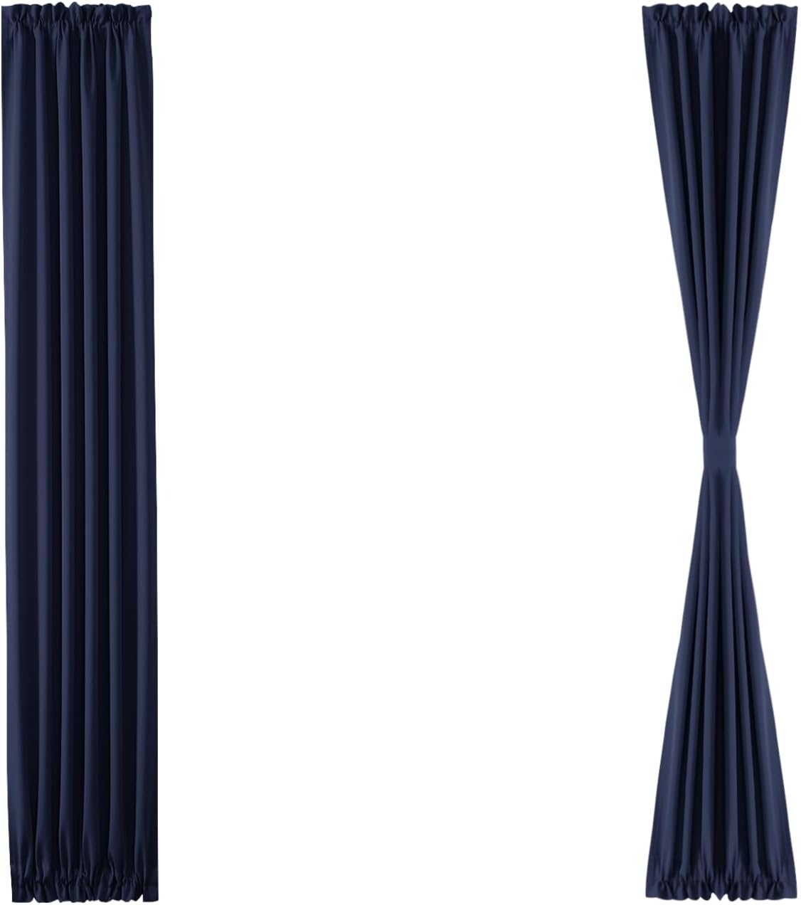 DWCN French Door Curtains – Rod Pocket Thermal Blackout Curtain for Doors with Glass Window, Kitchen and Patio Doors for Privacy, 12 X 72 Inches Long, 1 Curtain Panel with Tieback, Navy Blue