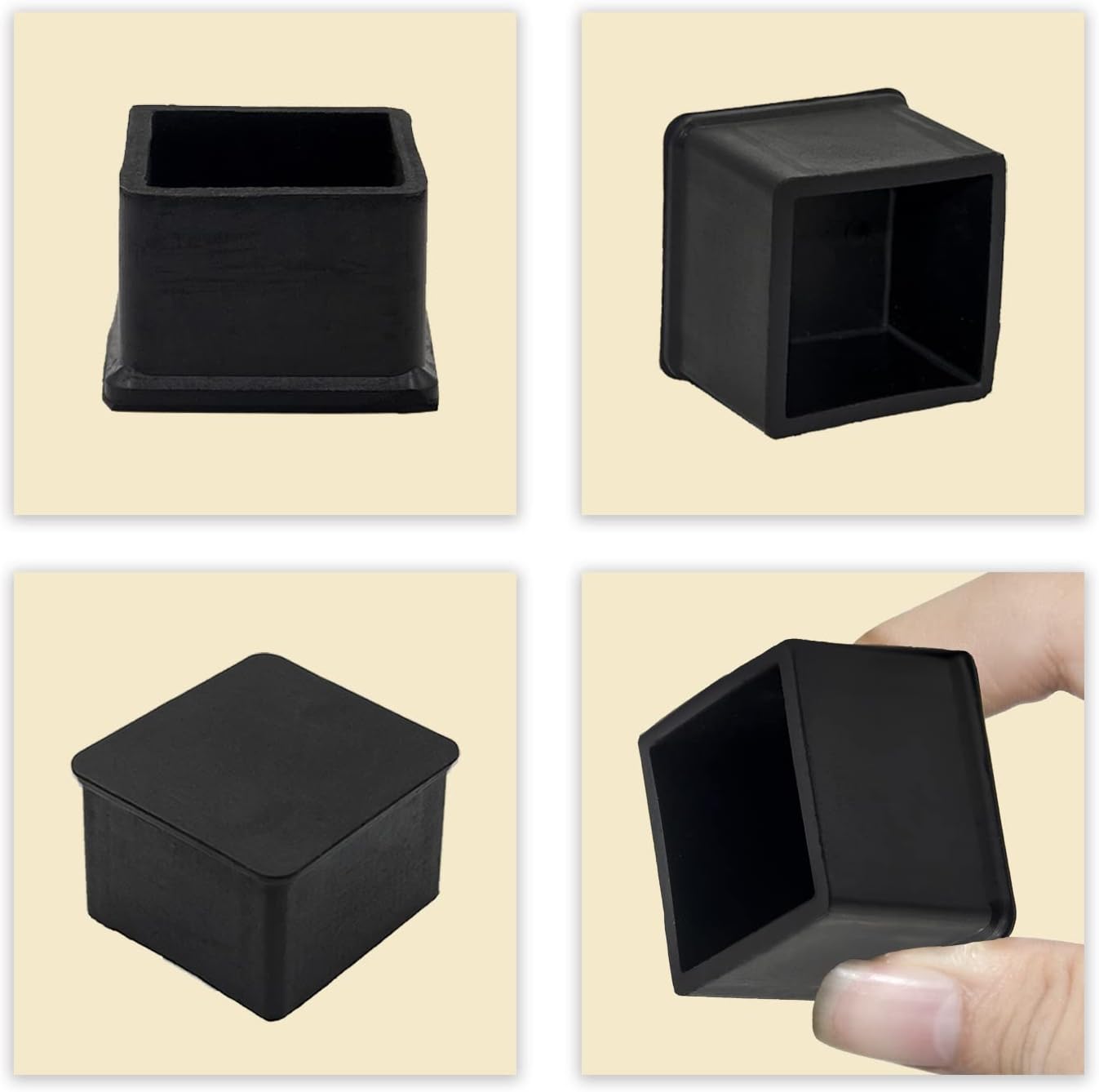 Flyshop Non-Slip Thick Rubber Leg Tips Floor Protectors Square Chair Leg Caps, 20pcs, Black, 40 mm x 40 mm, 1-9/16" x 1-9/16"