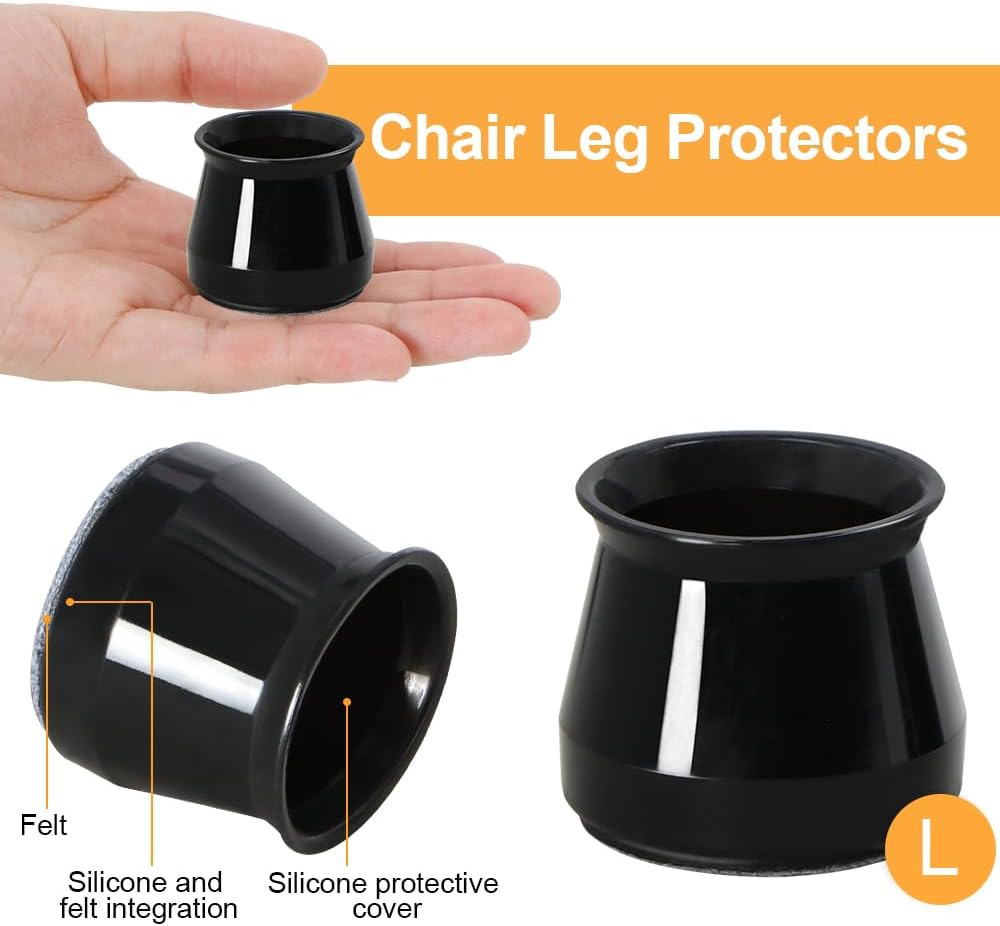 32 Pcs Chair Leg Protectors for Hardwood Floors, Silicone Felt Furniture Leg Cover Pad for Protecting Floors from Scratches and Noise, Smooth Moving，Large(Fit Round Diameter：1-5/16" to 2")