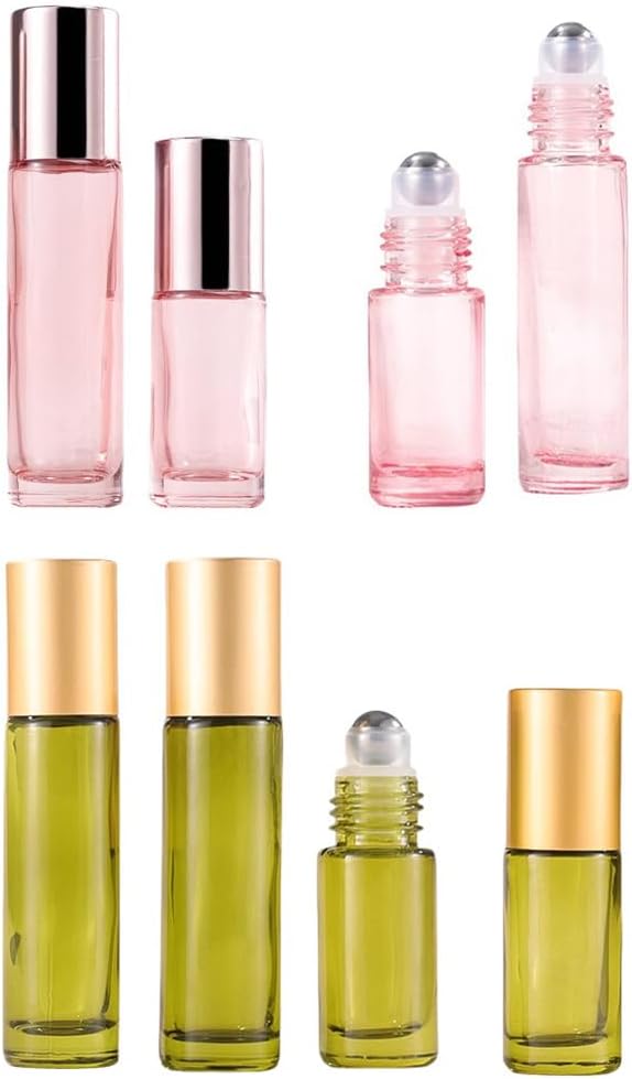 10 Pack Glass Essential Oil Roller Bottle,10ml Pink GlassRoller Bottles with Stainless Steel Roller Balls,Refillable Massage Roller Bottle Perfume Bottles for Travel