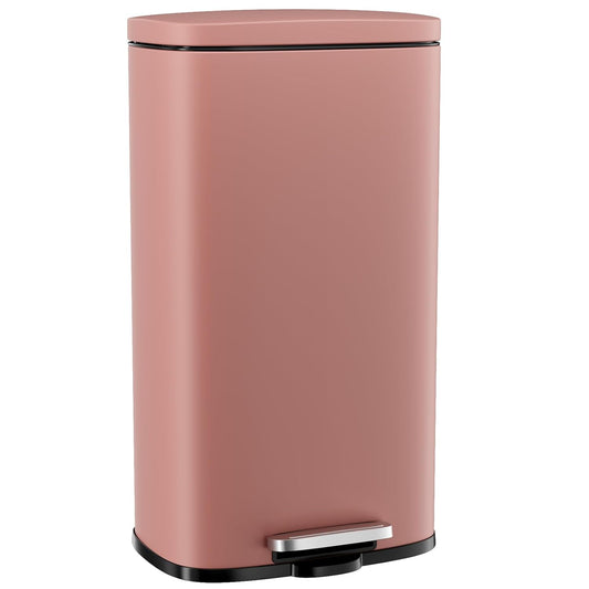 Arlopu 8/13.2 Gallon Step Trash Can, Stainless Steel Garbage Bin, Soft-Close Rubbish Bin with Removable Plastic Inner Bucket, Fingerprint-Proof, Lid Dustbin, Suit for Kitchen Home (Pink, 30L)
