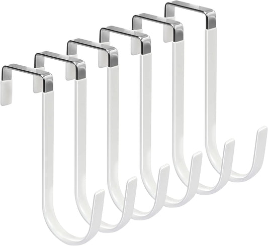 FYY Over the Door Hooks, 6 Pack Door Hangers Hooks with Rubber Prevent Scratches Heavy Duty Organizer Hooks for Living Room, Bathroom, Bedroom, Kitchen Hanging Clothes, Towels, Hats, Coats, Bags White