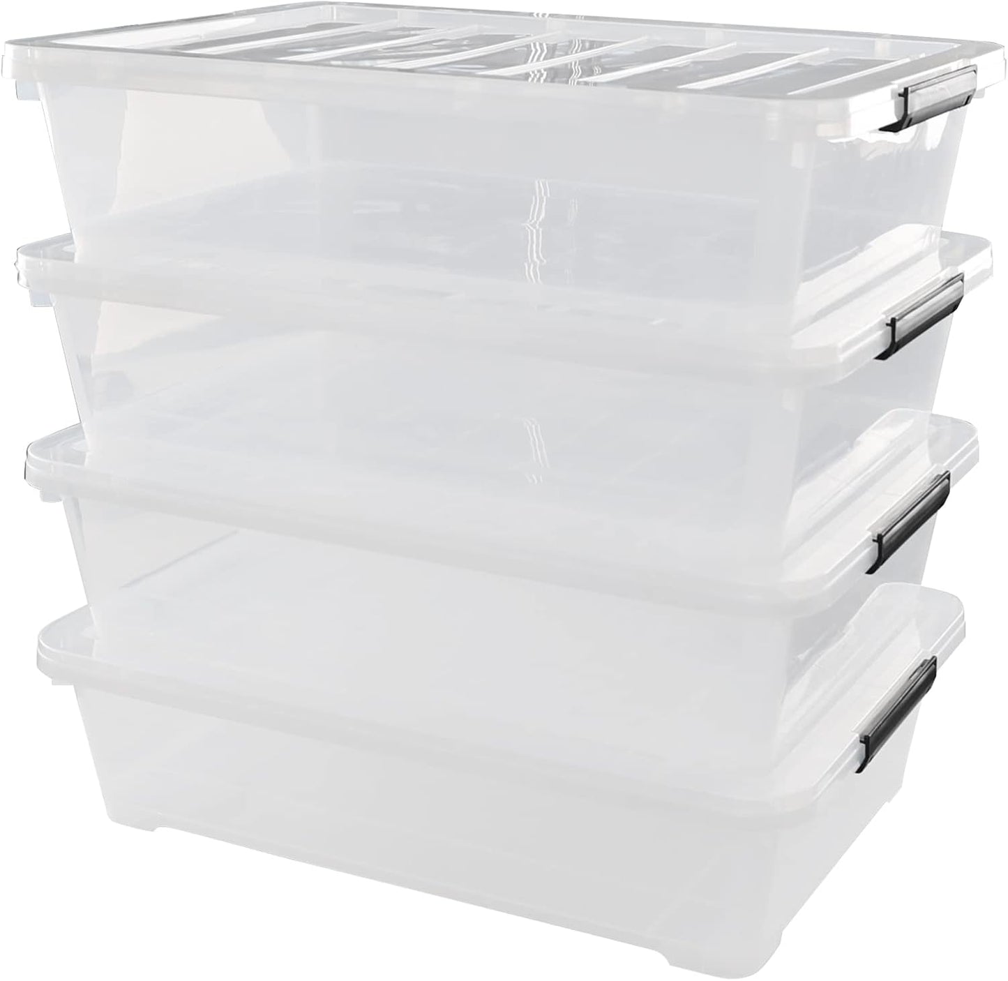 40 Quarts Under Bed Storage Boxes with Wheels, Large Plastic Shallow Tote Bins Set of 4