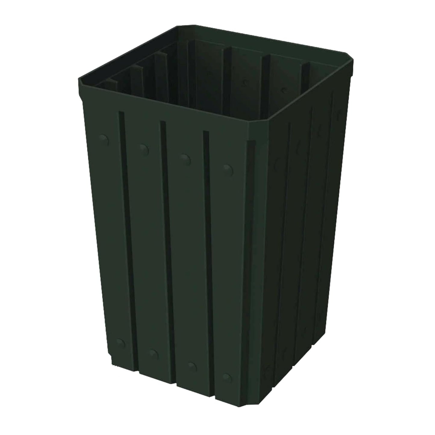 32 Gallon Square Slatted 100% Recycled Plastic Heavy-Duty Commercial Outdoor or Indoor Trash Can with Push Top Lid | Great for Schools and Businesses - Black