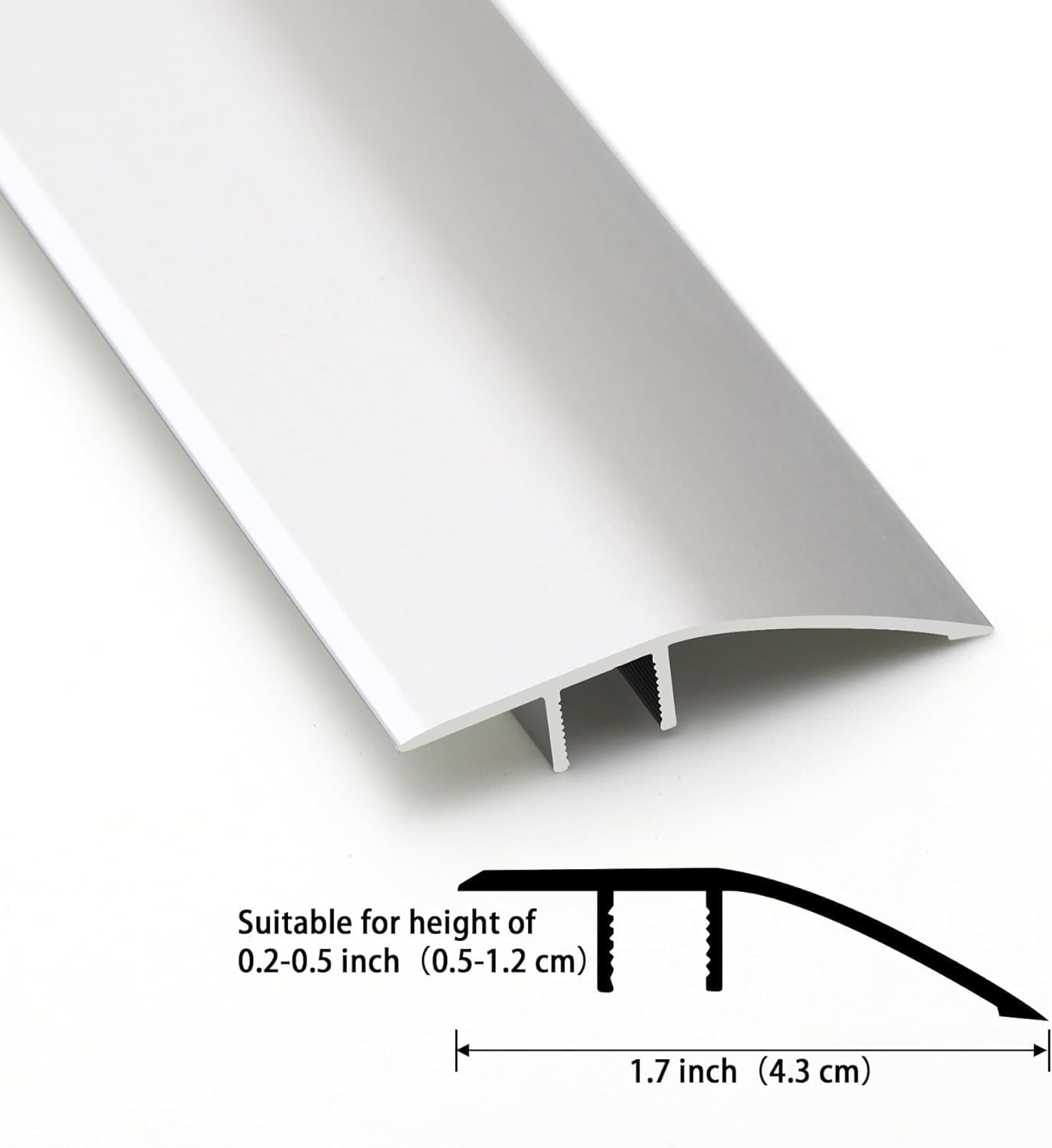 Gaahing Aluminum Floor Transition Threshold Strip, Bridge The Height Gap Between 0.2 to 0.5 inches for Doorway Ramp Tiles Laminate Planks (2Pcs x 35.4in x 1.7in, Matte Silver)