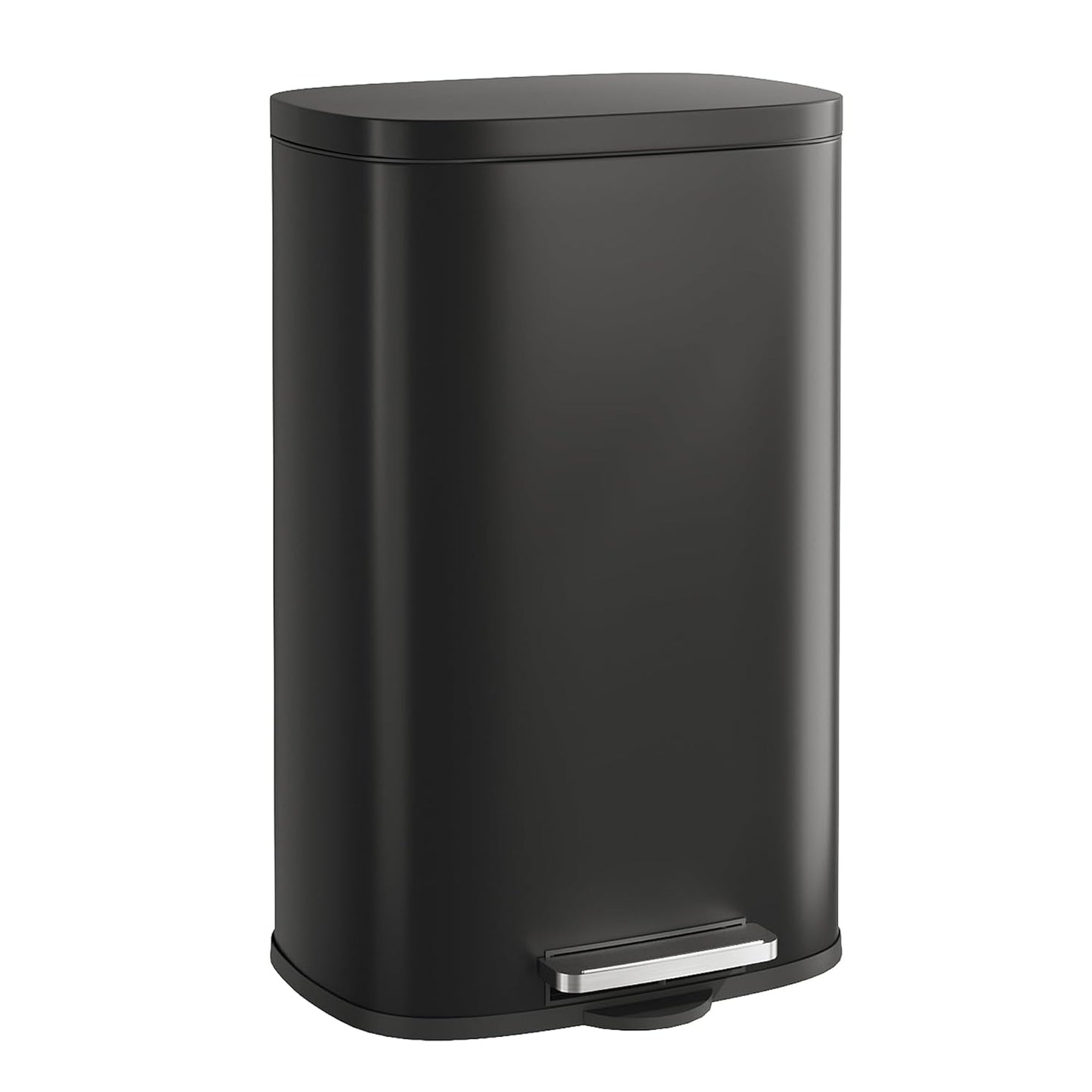 WLIVE 13 Gallon Stainless Steel Trash Can with Inner Bucket, Kitchen Garbage Can with Lid, 50L Soft Close Step Trash Can with Metal Foot for Home, Kitchen, Laundry Room, Office, Black