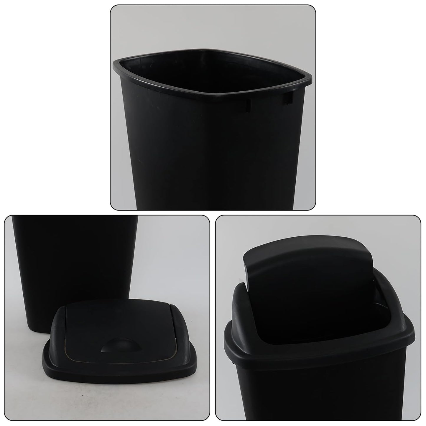 13 Gallon 4-Pack Garbage Cans with Swing Top Lid, Plastic Tall Kitchen Trash Cans, Black