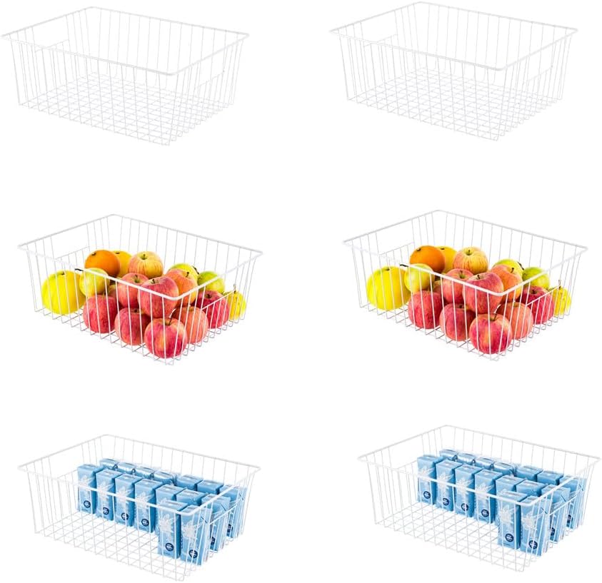 16inch Upright Freezer Organizer Baskets for 13-14,16-21 cu.ft Standup Freezer, Settle freezer chaos and reduce food waste effectively, Durable, Fully Use Space, Improve Air Circulate, White, 6pcs
