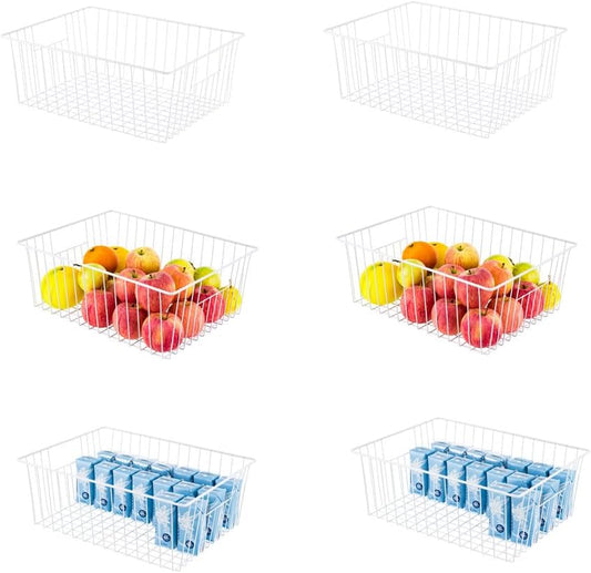 16inch Upright Freezer Organizer Baskets for 13-14,16-21 cu.ft Standup Freezer, Settle freezer chaos and reduce food waste effectively, Durable, Fully Use Space, Improve Air Circulate, White, 6pcs