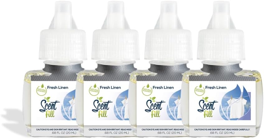 Scent Fill Fresh Linen Plug in Air Freshener, 4 Scented Oil Refills
