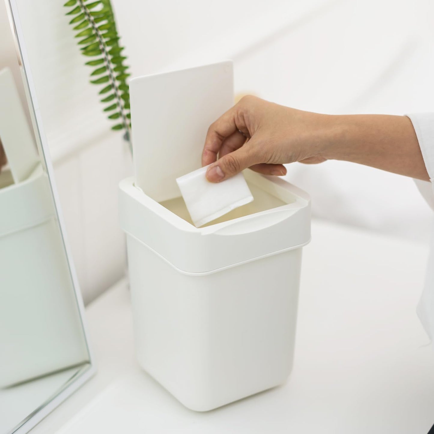 carrotez Mini Trash Can, Countertop Trash Can with Lid, 2 Liter/ 0.5 Gallon, Waste Basket, Garbage Container for Coffee Bar, Bathroom, Kitchen, Office, Desk, Bedroom - White