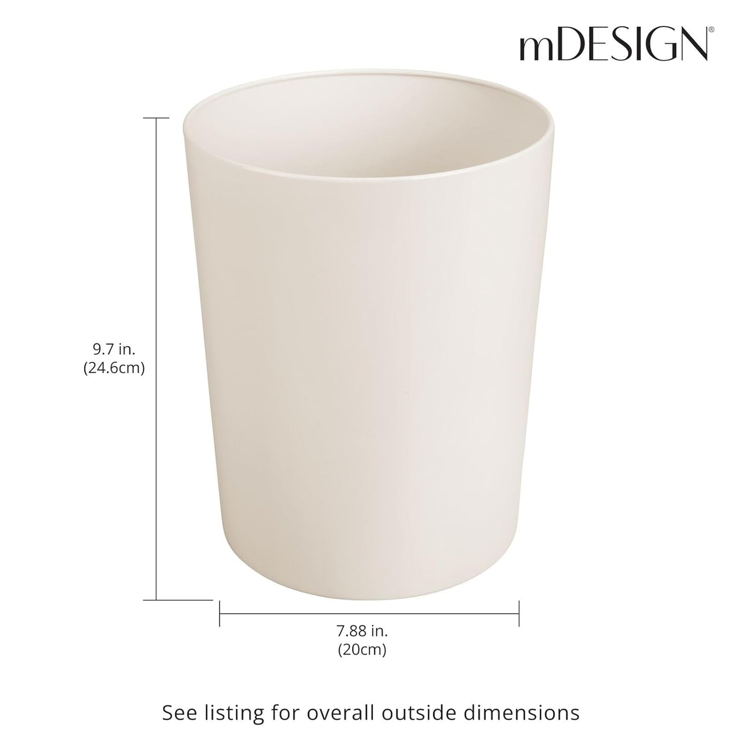 mDesign Round Metal Small 1.7 Gallon Recycle Trash Can Wastebasket, Garbage Container Bin for Bathrooms, Kitchen, Bedroom, Home Office - Durable Stainless Steel - Mirri Collection - Cream/Beige