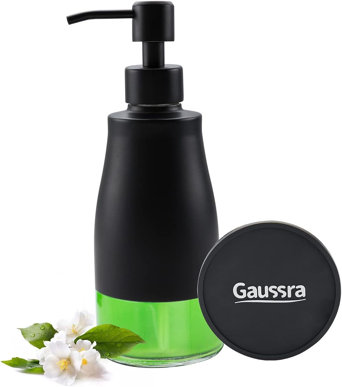 Gaussra Black Soap Dispenser with Coasterand Stickers, Refillable Liquid Stainless Steel Soap Dispenser for Kitchen Sink, Bathroom Countertop (11OZ / 320ML)