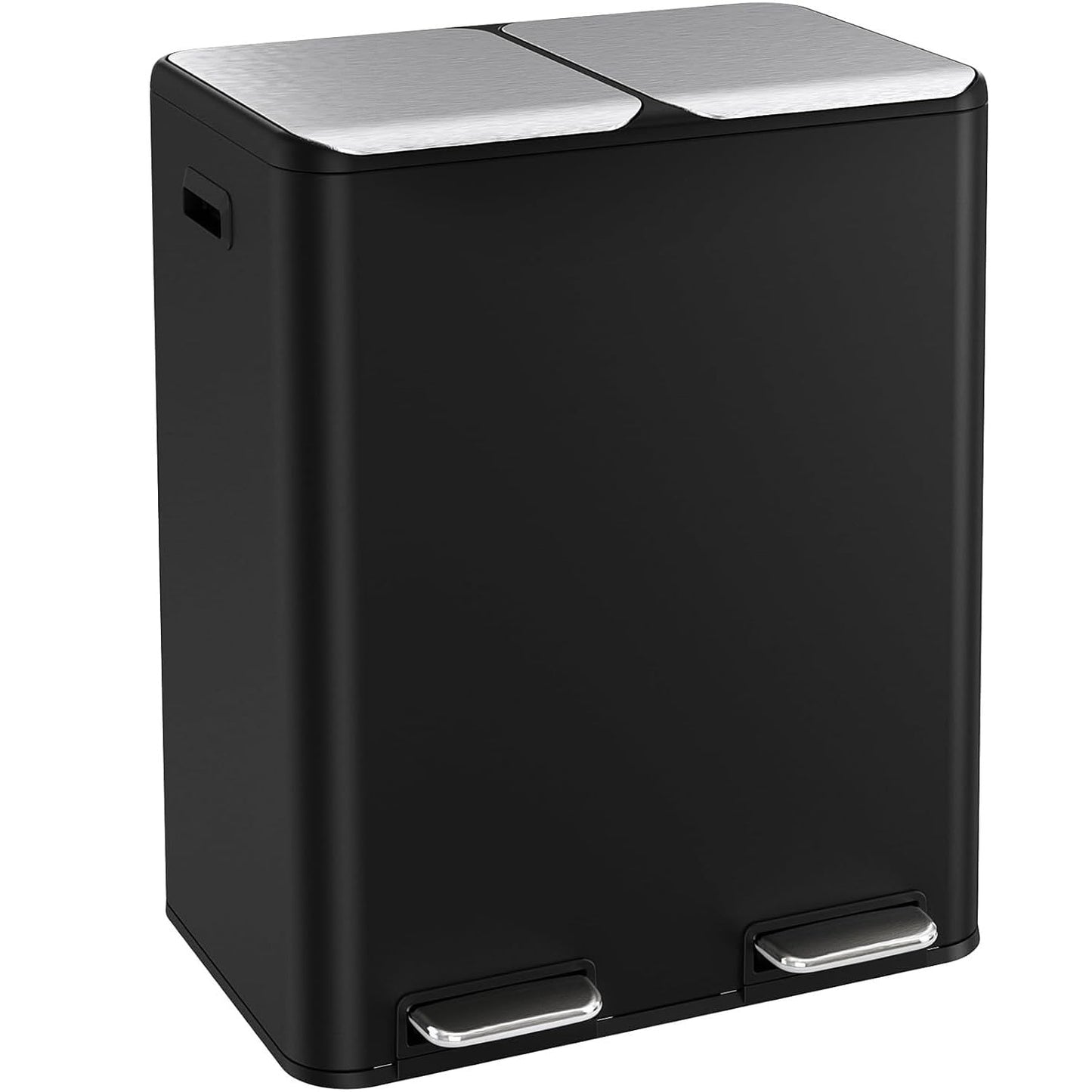 16 Gal (2 x 30 L) Dual Trash Can, Stainless Steel Kitchen Garbage Bin, Recycle Dustbin with Odor Control Box, Soft-Close Lid, Inner Buckets, Side Handle, Step Pedal, for Home Office