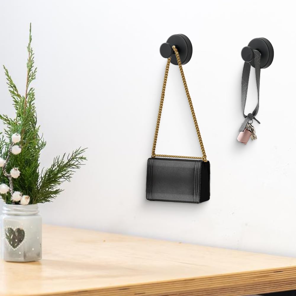 Suction Cup Hooks for Wreaths, 2025 New No Drill Suction Cup Hooks on Glass, Wreath Hanger for Front Door, Rustproof Hook Holder Towel Hook for Window Bathroom Mirrors Tile (2, Black)