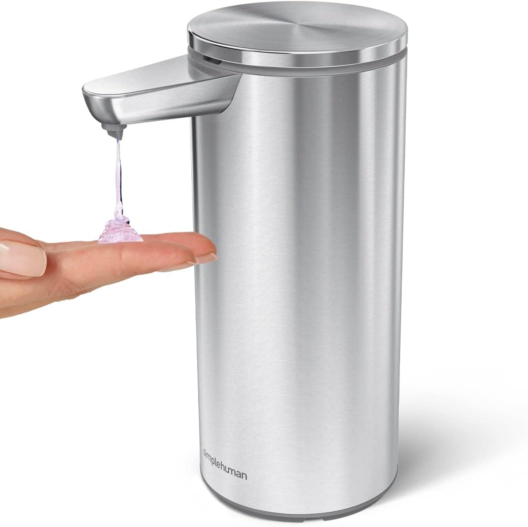 simplehuman 14 oz. Touch-Free Rechargeable Sensor Liquid Soap Pump Dispenser, Brushed Stainless Steel