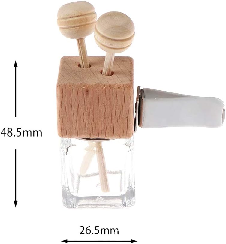 10 Pack,8ml Clear Glass Car Air Freshener Perfume Clip Diffuser,Empty Essential Oil Perfume Vials Diffuser Vent Outlet,Thick Glass Ornament With Wooden Caps,FREE Funnel,Dropper