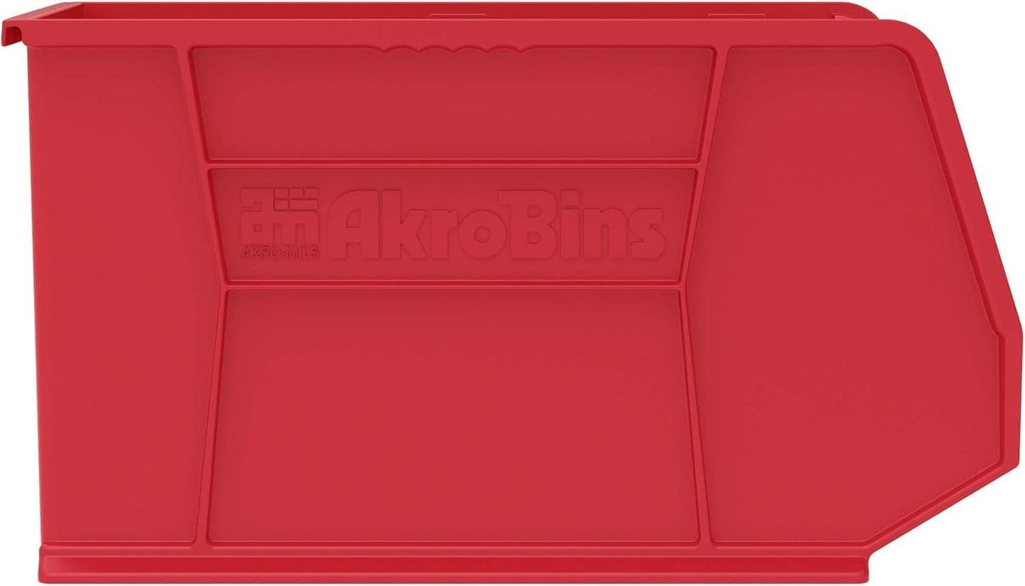Akro-Mils 30260 AkroBins Plastic Storage Bins, Space-Saving Stackable Bins for Garage, Pantry, Craft Organization, 18" x 11" x 10", Red, 6-Pack
