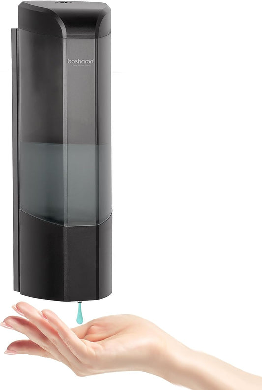 Automatic Soap Dispenser, Wall Mounted Liquid Soap Dispenser 24.6oz/700ml with Infrared Sensor, Touchless Battery Operated Hand Soap Dispenser with 3 Adjustable Soap Levels for Bathroom (Black)