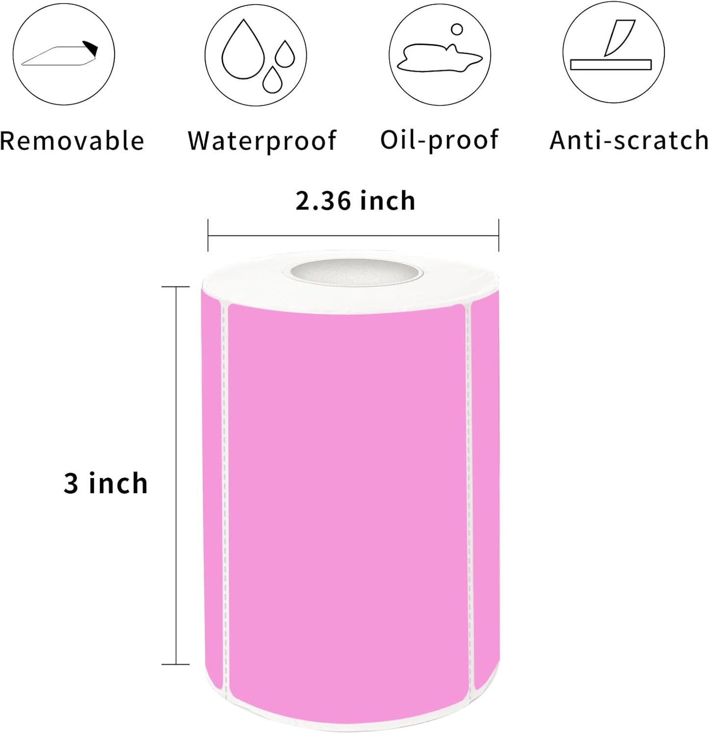 2×3 Inch Pink Removable Thermal Labels,Writeable,Removable,Thermally Printable,300 Sheets per Roll with Perforated Lines